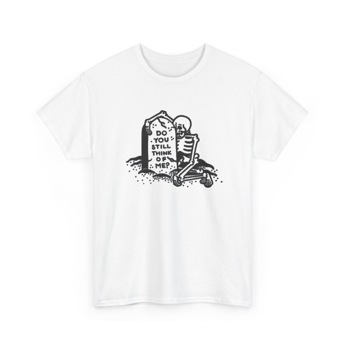 Skeleton Reading Gravestone T-Shirt | Do You Still Think of Me Men's Tee
