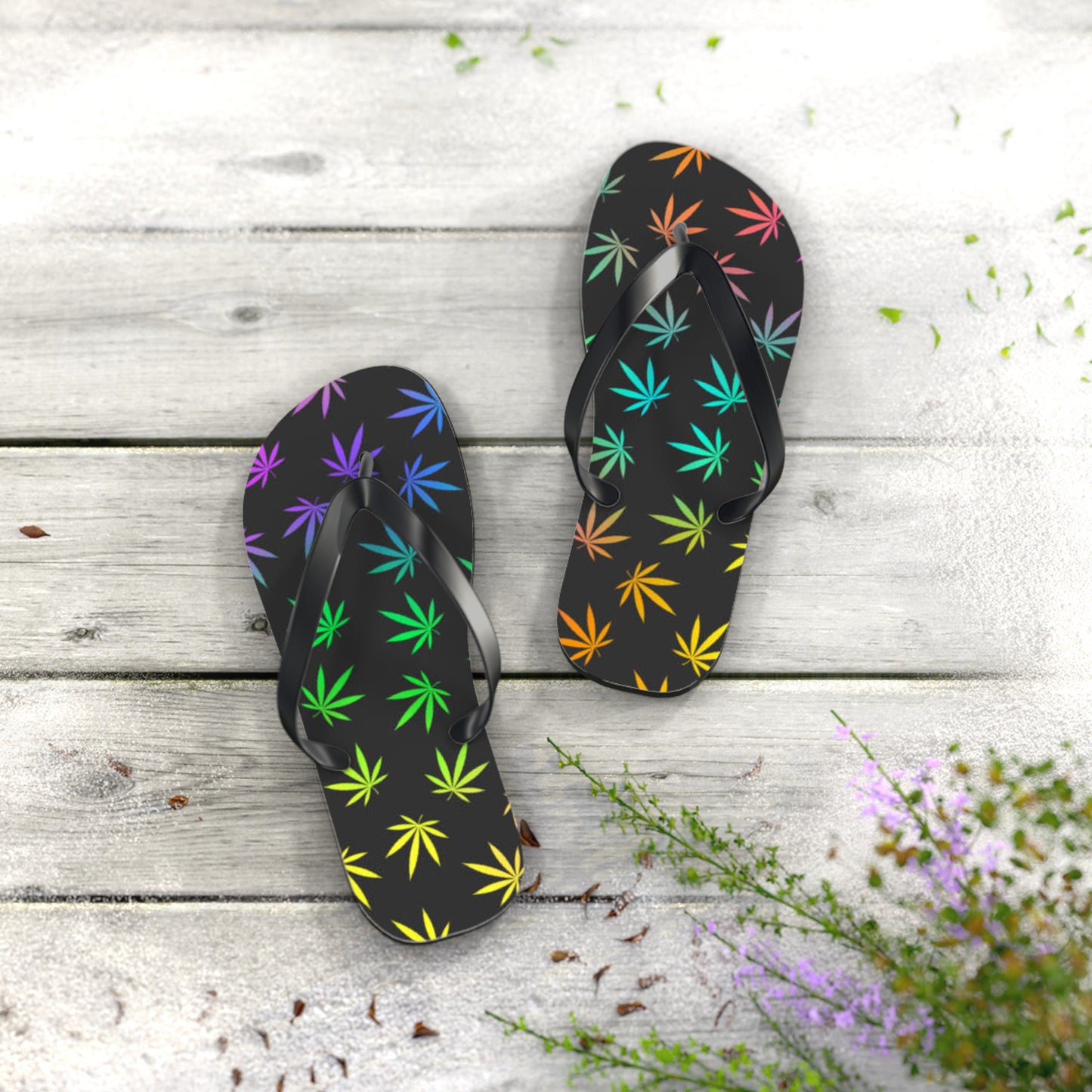 WAVES And SUN Co Sandals Pot Leaf - Flip Flops -Slides Summer Beach BRAND NEW