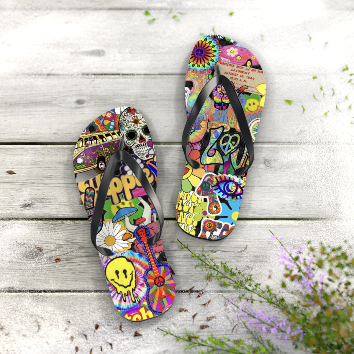 Hippy Trippy Vibes Beach Sandals, Slides for Summer, Flip Flops, Water Resistant
