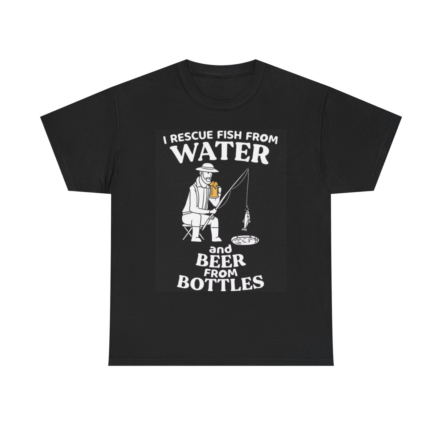 Rescue Fish And Beer Graphic T Shirt Funny Jokes Art Unisex Heavy Cotton Tee