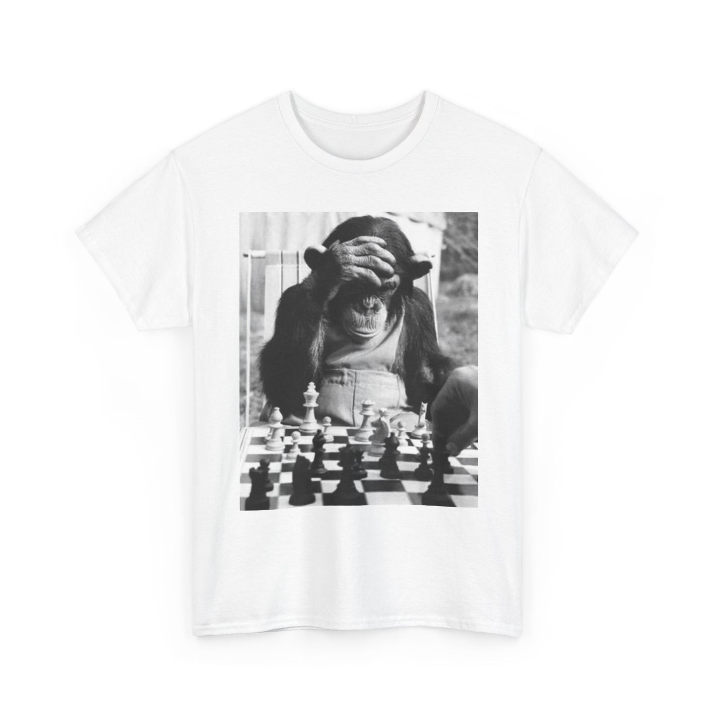 Monkey Playing Chess Funny Graphic T Shirt Unisex Heavy Cotton Tee