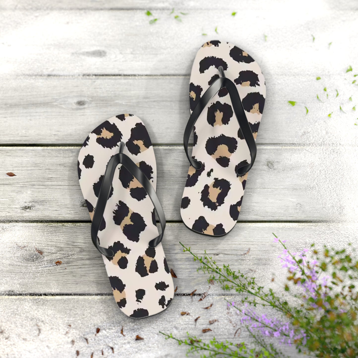 Cheetah Print Tan Beach Sandals, Slides for Summer, Flip Flops, Water Resistant