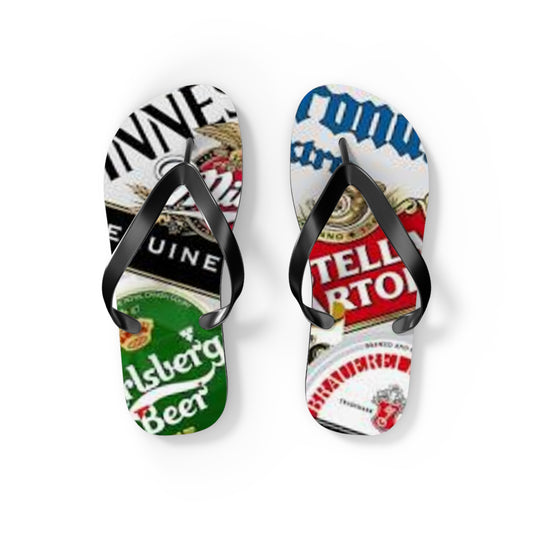 Beer Labels Summer Sandals, Beach Shoes, Vacation Flip Flops, Pool Slides