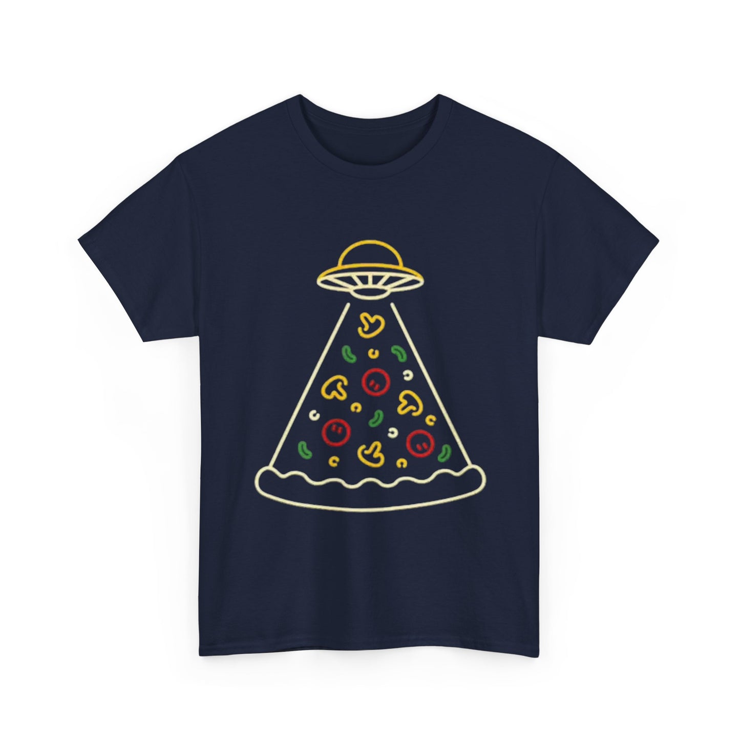 Space Pizza Shirt Funny Aliens One Bite Pizza Graphic Unisex Heavy Cotton Tee