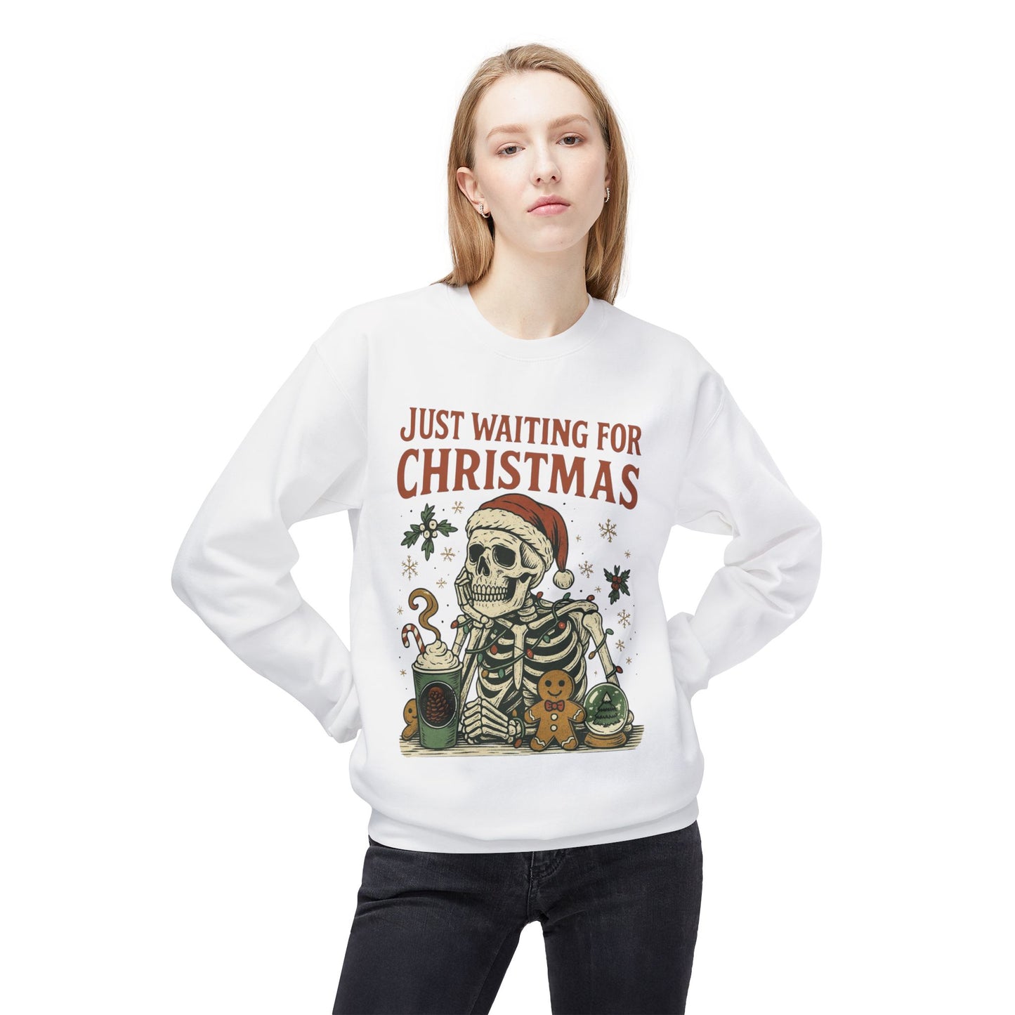 Just Waiting For Christmas Sweater Funny NEW Unisex Fleece Crewneck Sweatshirt