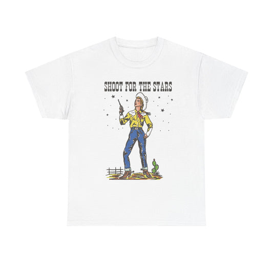Shoot For The Stars Cowgirl Graphic T Shirt Unisex Heavy Cotton Tee NEW Gift