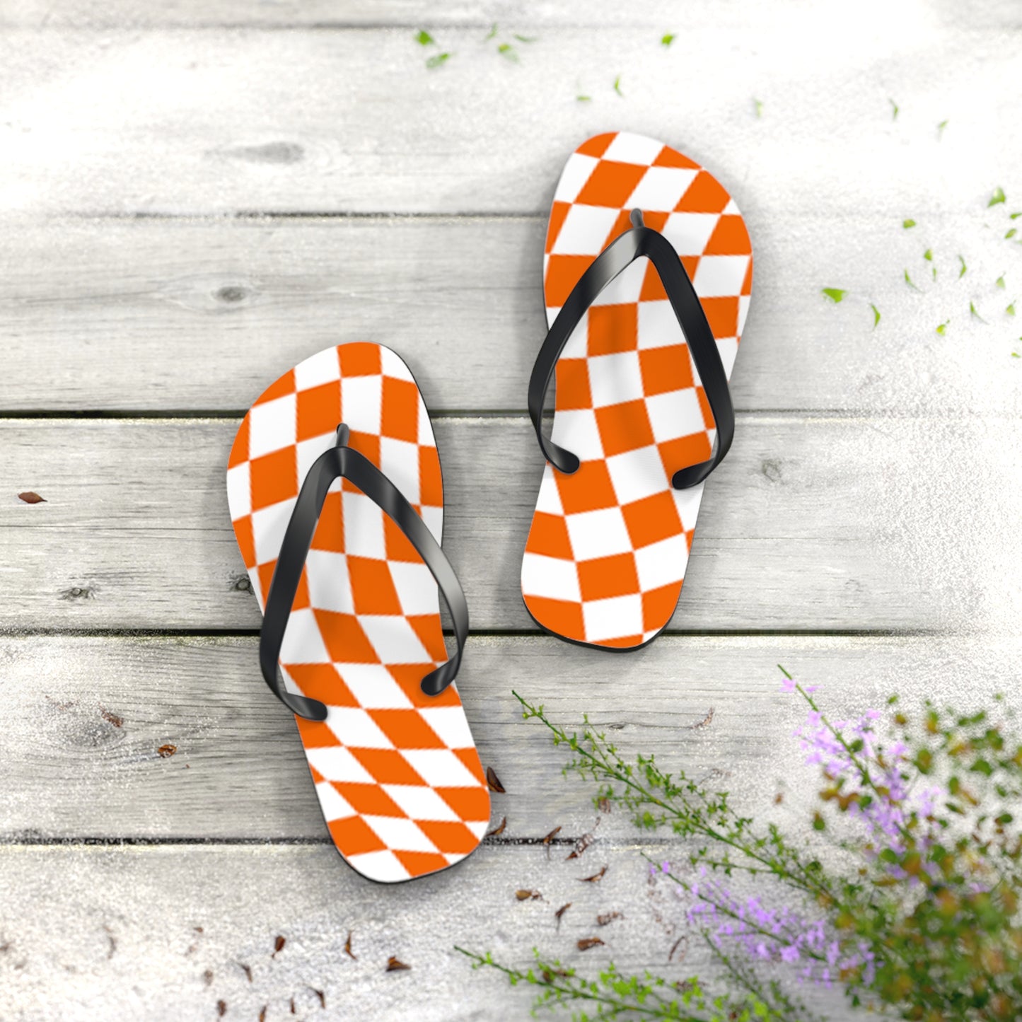 Orange Checkered Wavy Sandals, Beach Shoes, Vacation Flip Flops, Pool Slides