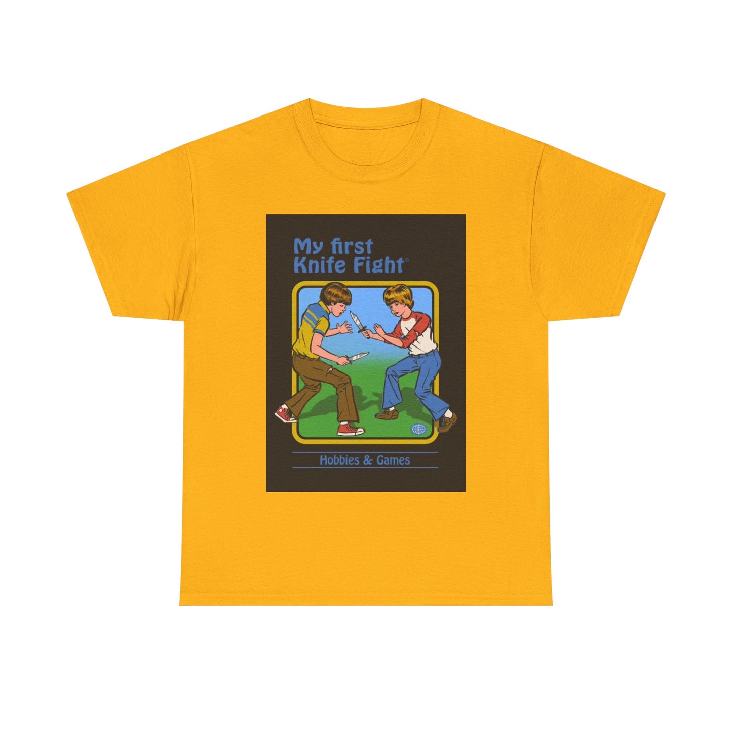 My First Knife Fight Tshirt Funny Kids Poster Retro 70s Unisex Heavy Cotton Tee