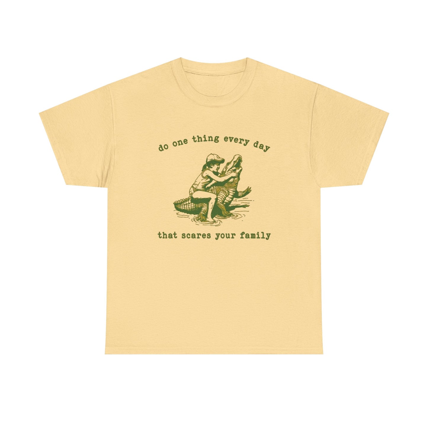 Scare Your Family Funny Alligator Graphic T Shirt Regular Men's Heavy Cotton Tee