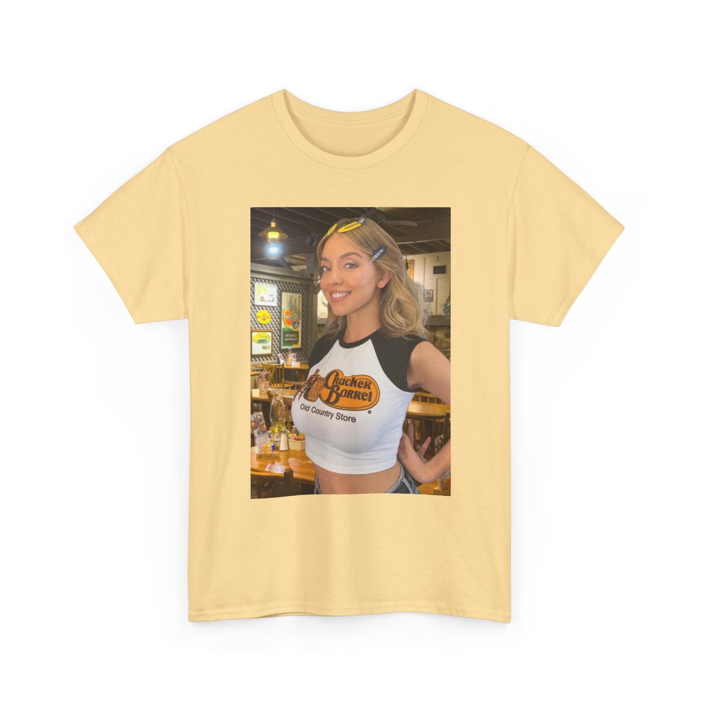 Sydney Sweeney Graphic T Shirt Cracker Barrel Funny Gift Unisex Heavy Cotton Tee