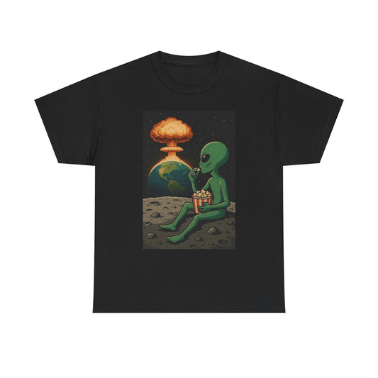 Alien Watching Earth Funny Graphic T Shirt NEW Adult Unisex Heavy Cotton Tee