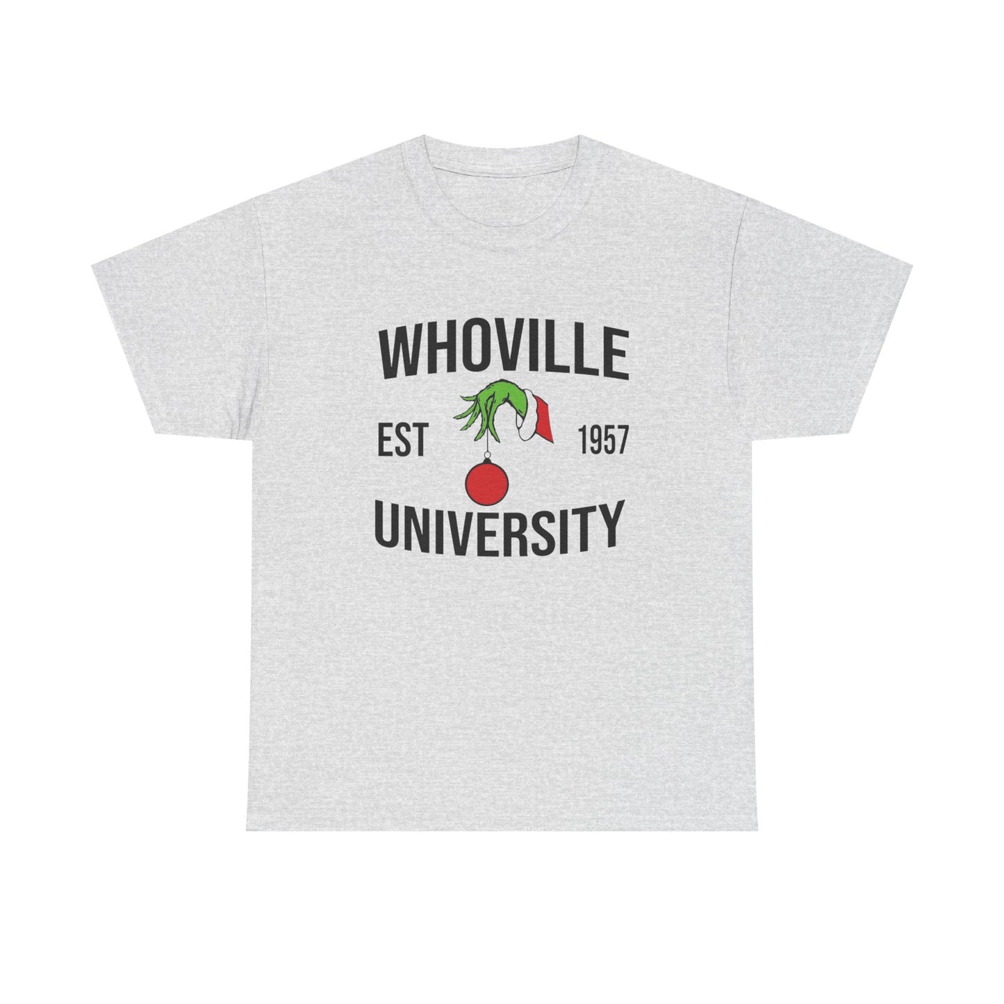 Whoville University Christmas Grinch Graphic T Shirt Unisex NEW Heavy Cotton Tee