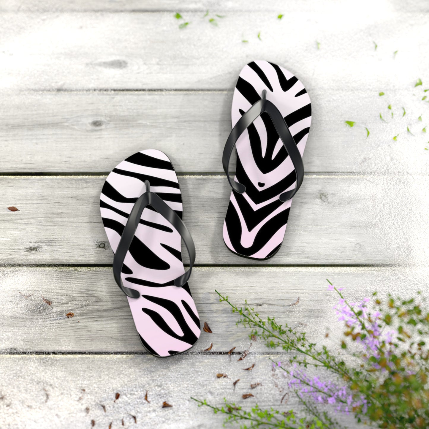Zebra Print Beach Sandals, Slides for Summer, Flip Flops, Water Resistant
