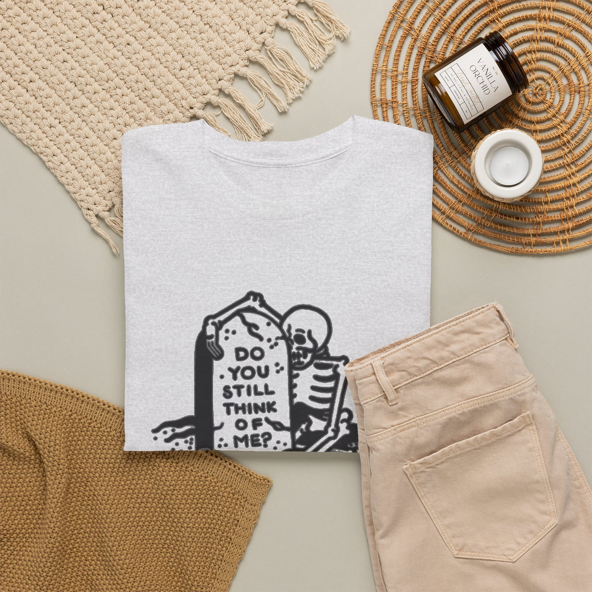 Skeleton Reading Gravestone T-Shirt | Do You Still Think of Me Men's Tee