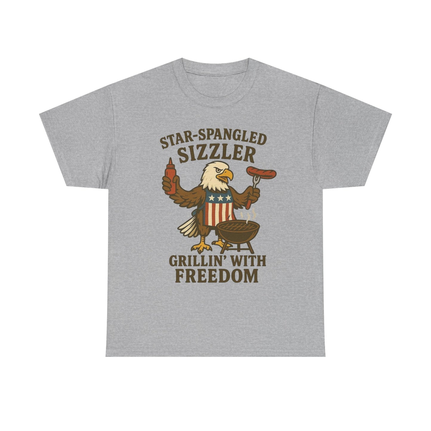 Grilling With Freedom American Flag T Shirt USA Bald Eagle Unisex Heavy Cotton