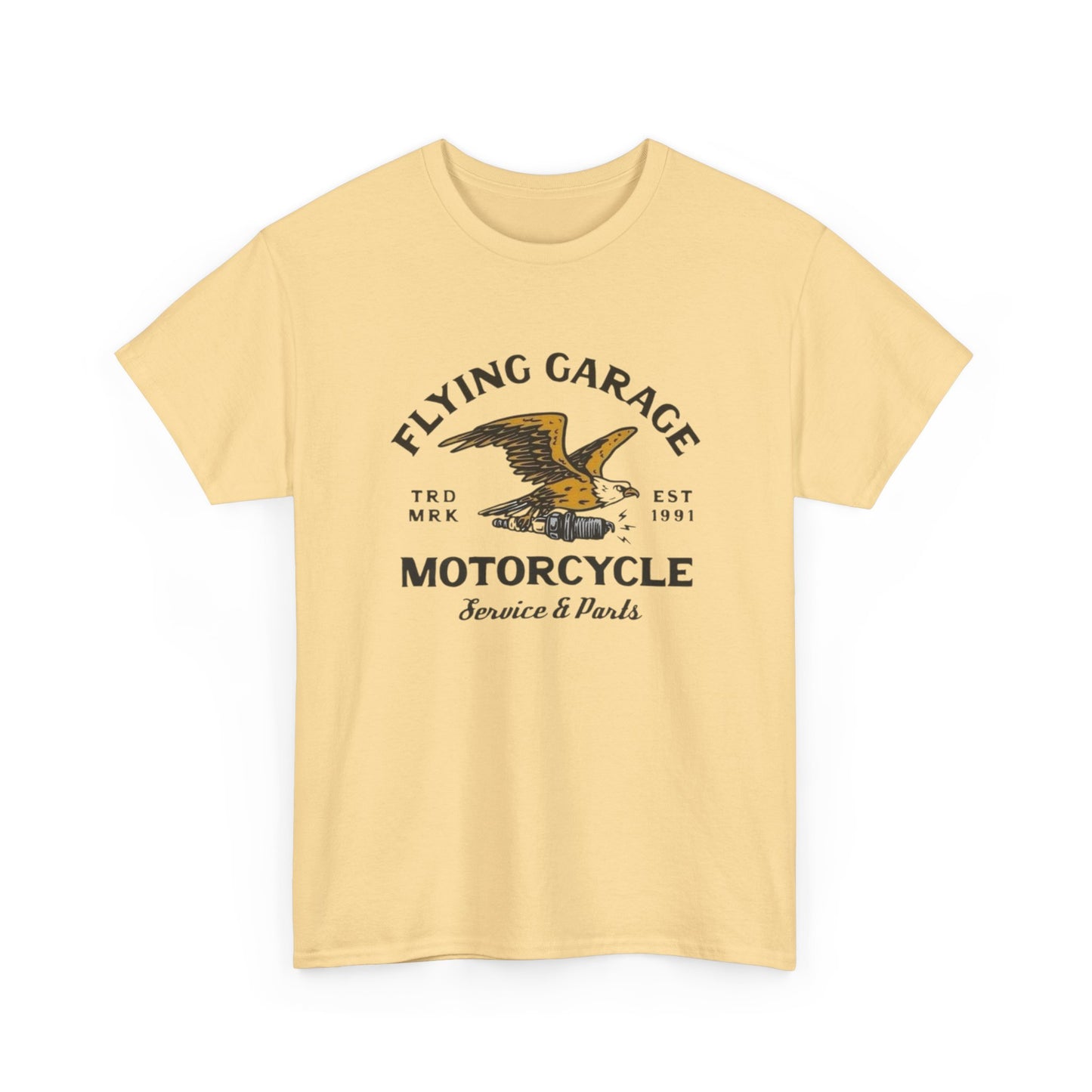 Flying Garage Motorcycles Graphic T Shirt Unisex Heavy Cotton Tee