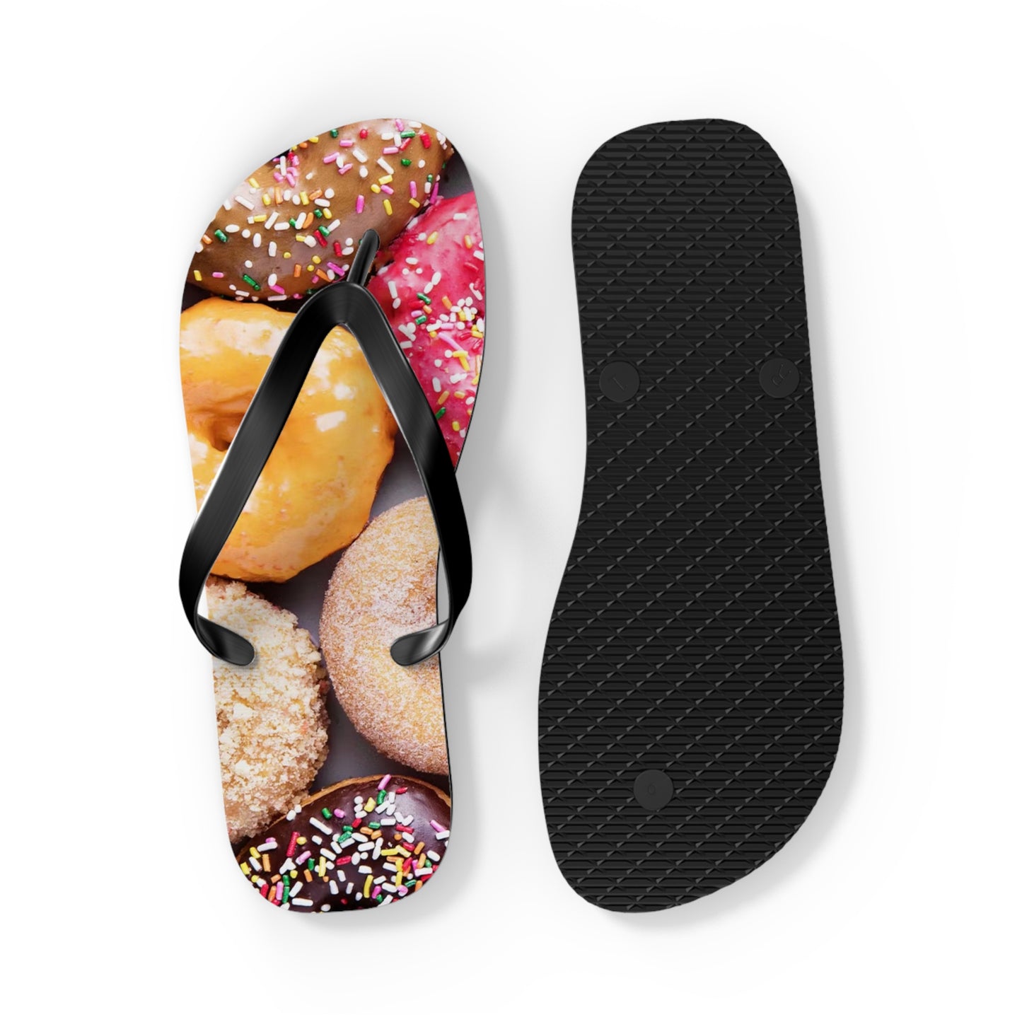 Donuts Funny Summer Sandals, Beach Shoes, Vacation Flip Flops, Pool Slides
