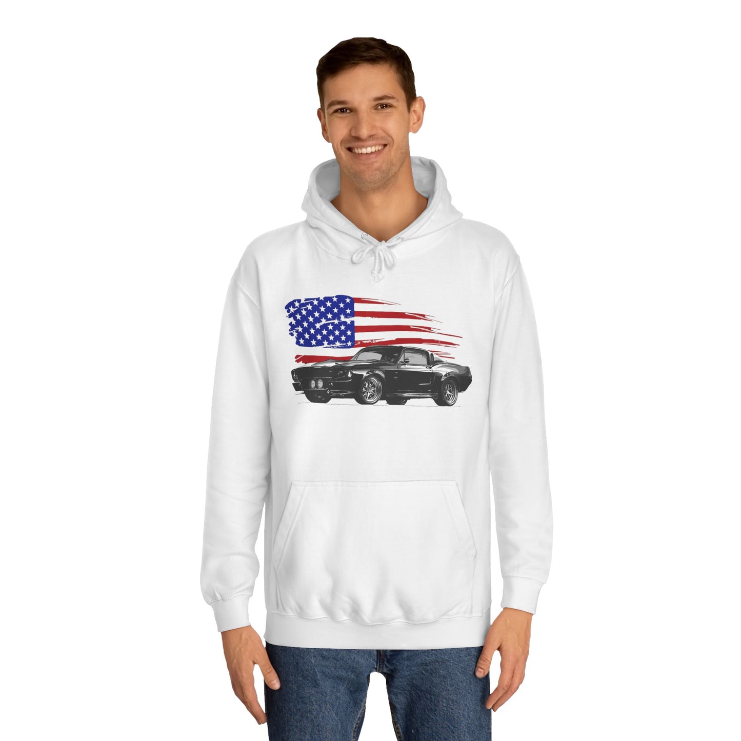 Mustang Hoodie Ford Vintage Retro American Flag Poster Unisex College Hoodie
