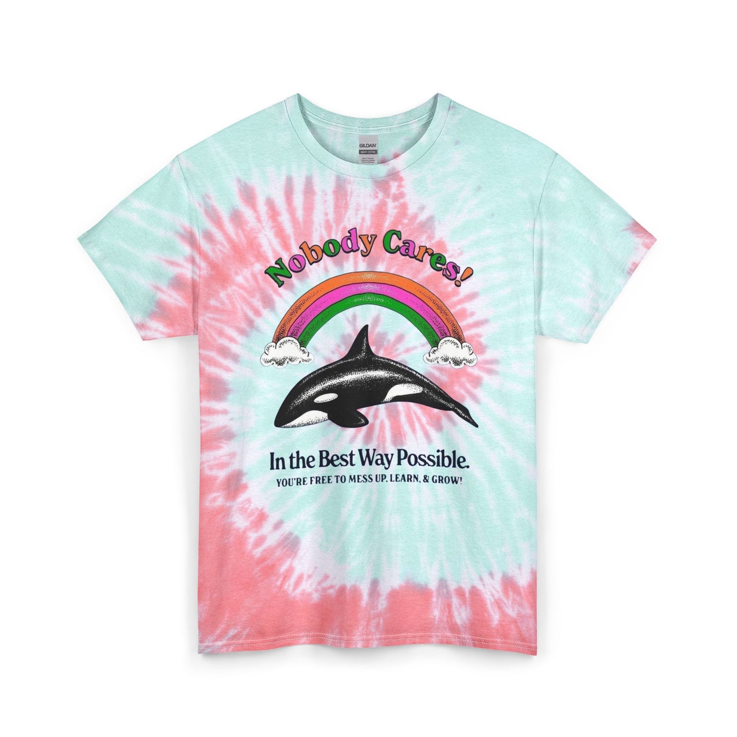 Nobody Cares Graphic T Shirt Funny Whales Rainbow Unisex Tie Dye Cotton Tee