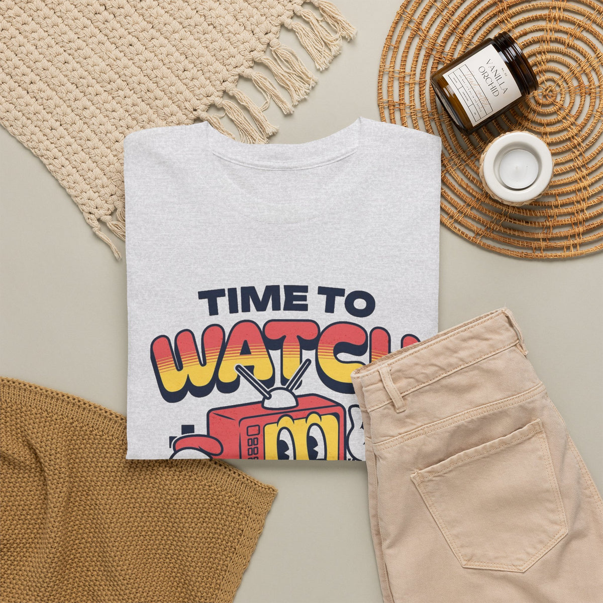 Time To Watch Tv Retro Graphic T Shirt Men's Heavy Cotton Tee