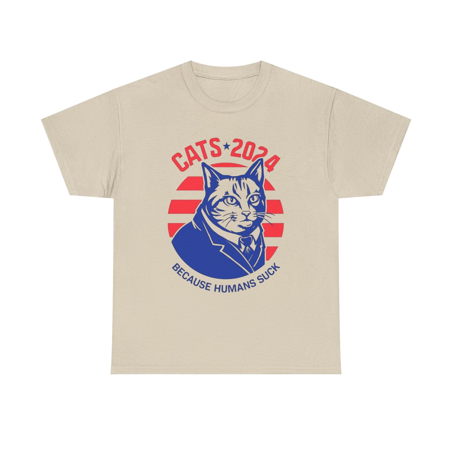 Cats 2024 Funny People Suck Graphic T Shirt Unisex Heavy Cotton Tee NEW