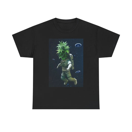 Floating Astronaut T Shirt Funny Weed Plant Space Unisex Heavy Cotton Tee