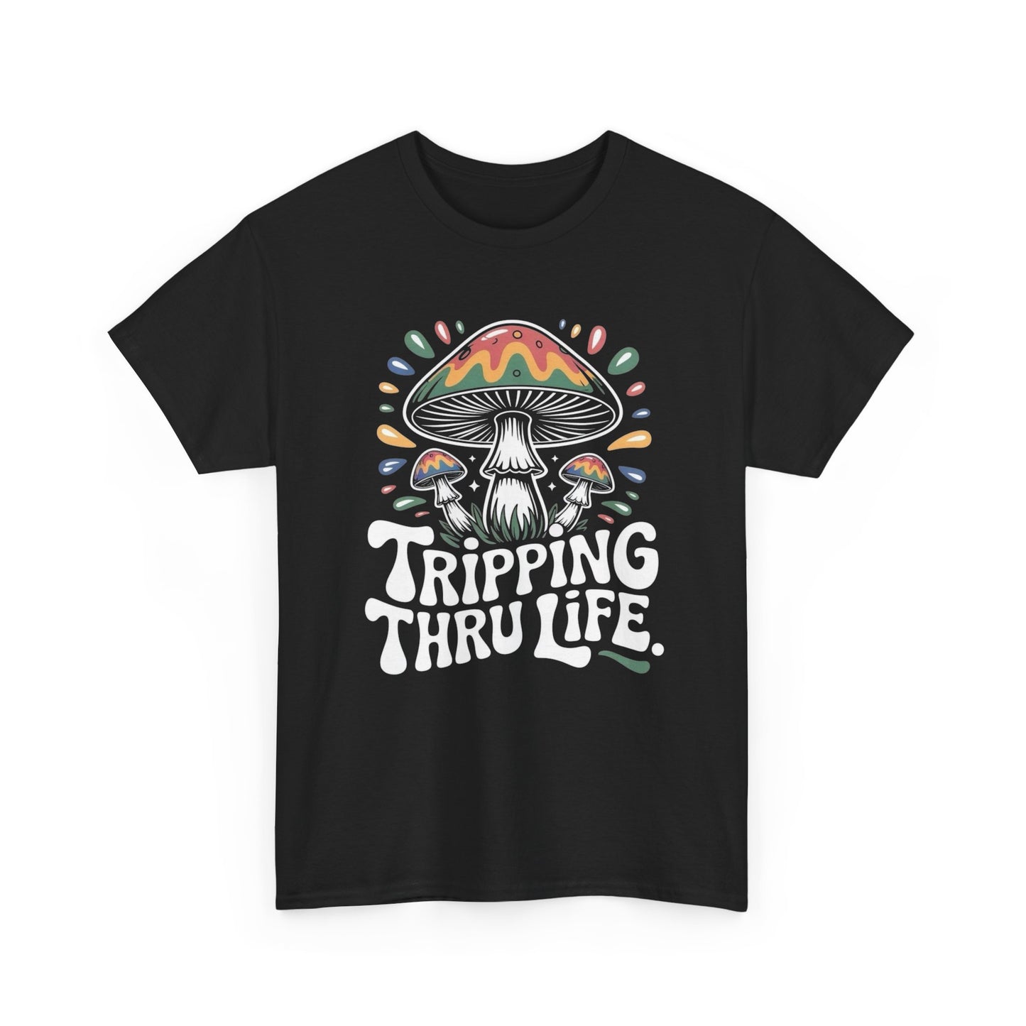 Tripping Through Life Mushrooms Graphic T Shirt NEW Unisex Heavy Cotton Tee