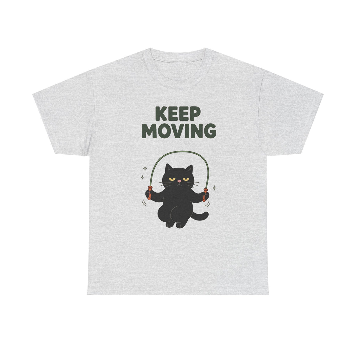 Keep Moving Exercise Funny Cat Graphic T Shirt Men's Heavy Cotton Tee