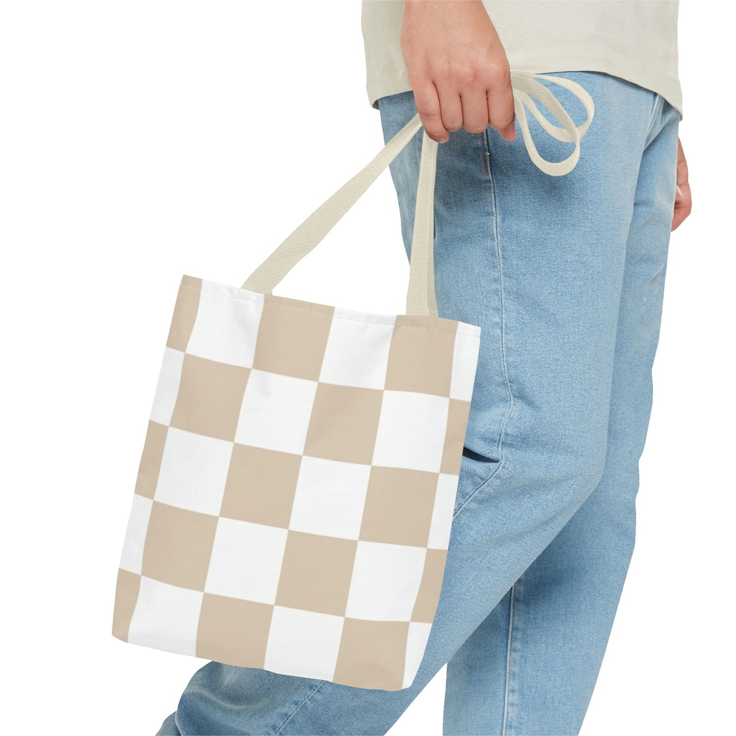 Tan Checkered All Over Print BRAND NEW Purse - Pocketbook - Travel Tote Bag