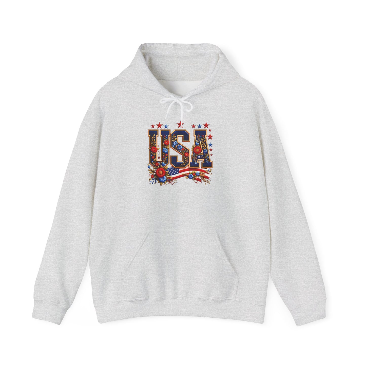 USA Floral America Graphic Hoodie Unisex Heavy Blend™ Hooded Sweatshirt