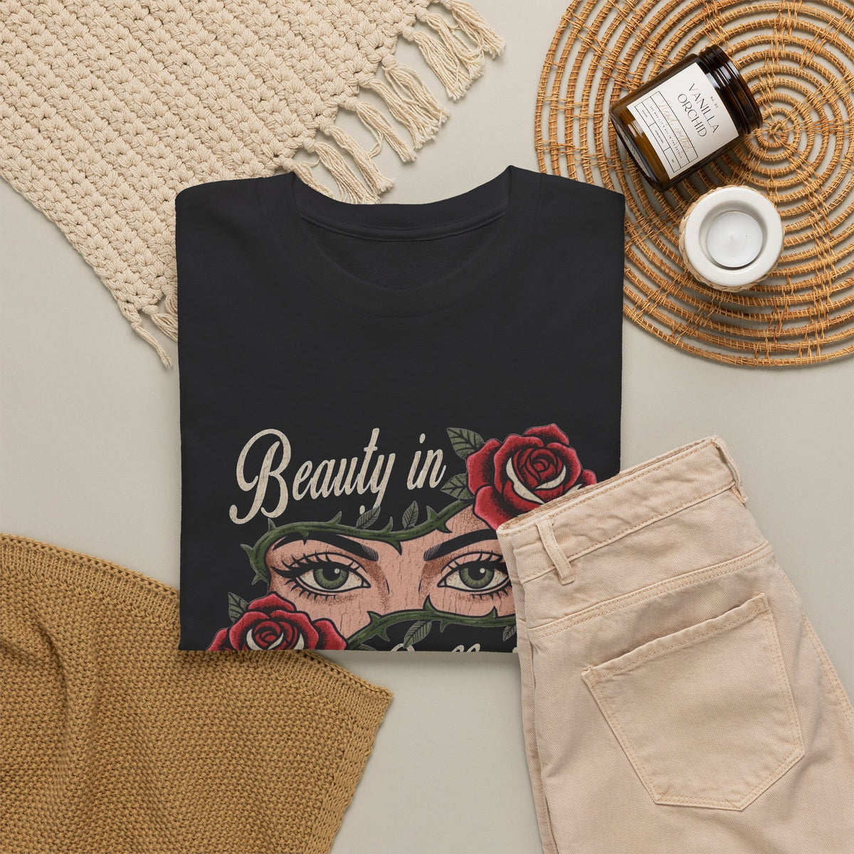 Beauty Is Suffering Graphic T Shirt Men's Heavy Cotton Tee
