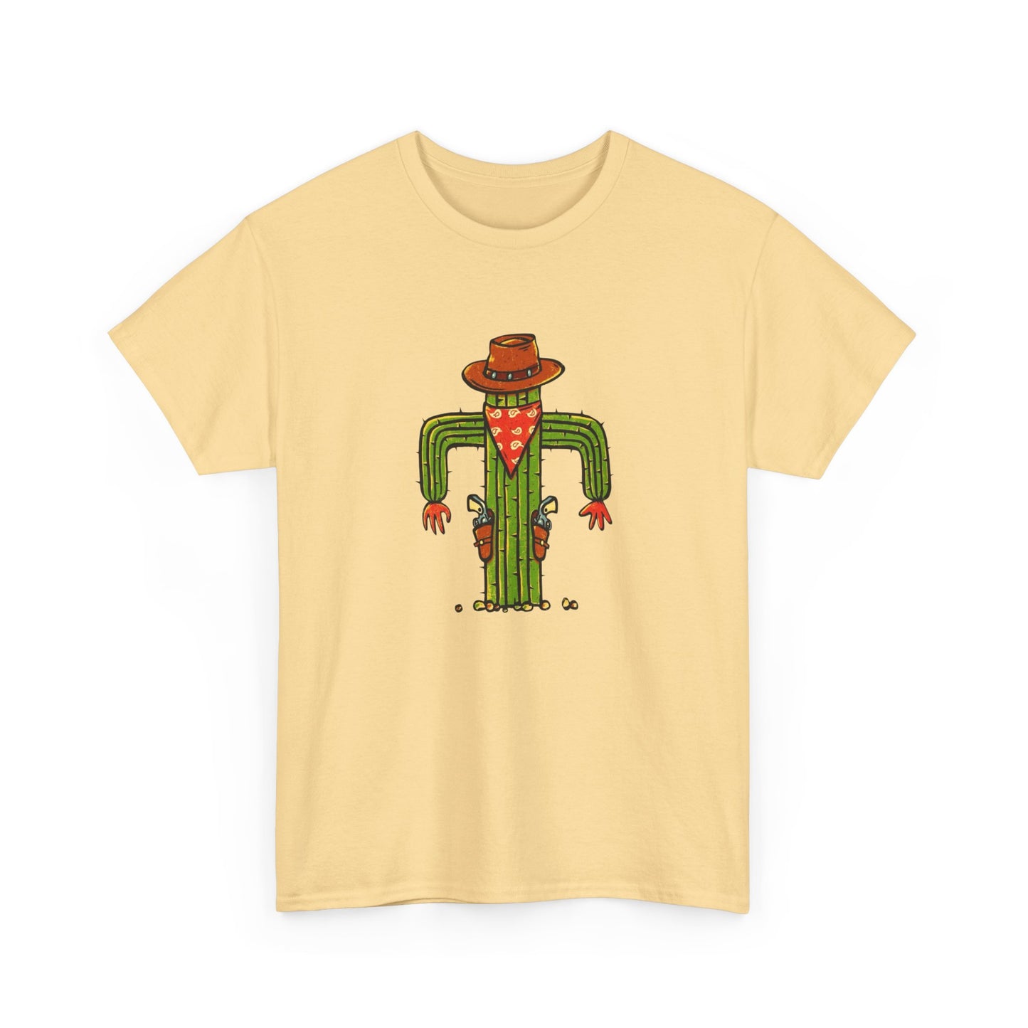 Funny Cactus Cowboy Gun Fighter Graphic T Shirt Unisex Heavy Cotton Tee