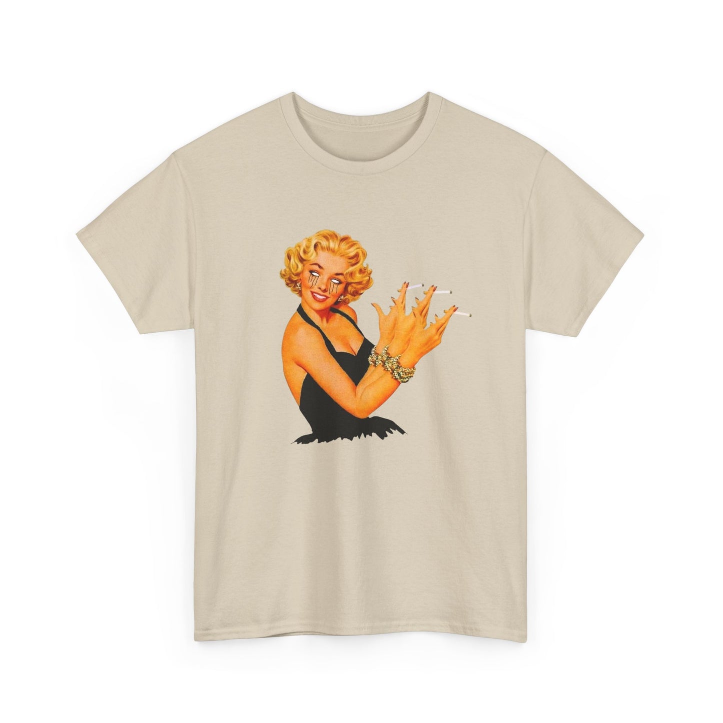 Pin Up Model Smoking Vintage Graphic T-Shirt Women's Heavy Comfy Cotton Tee