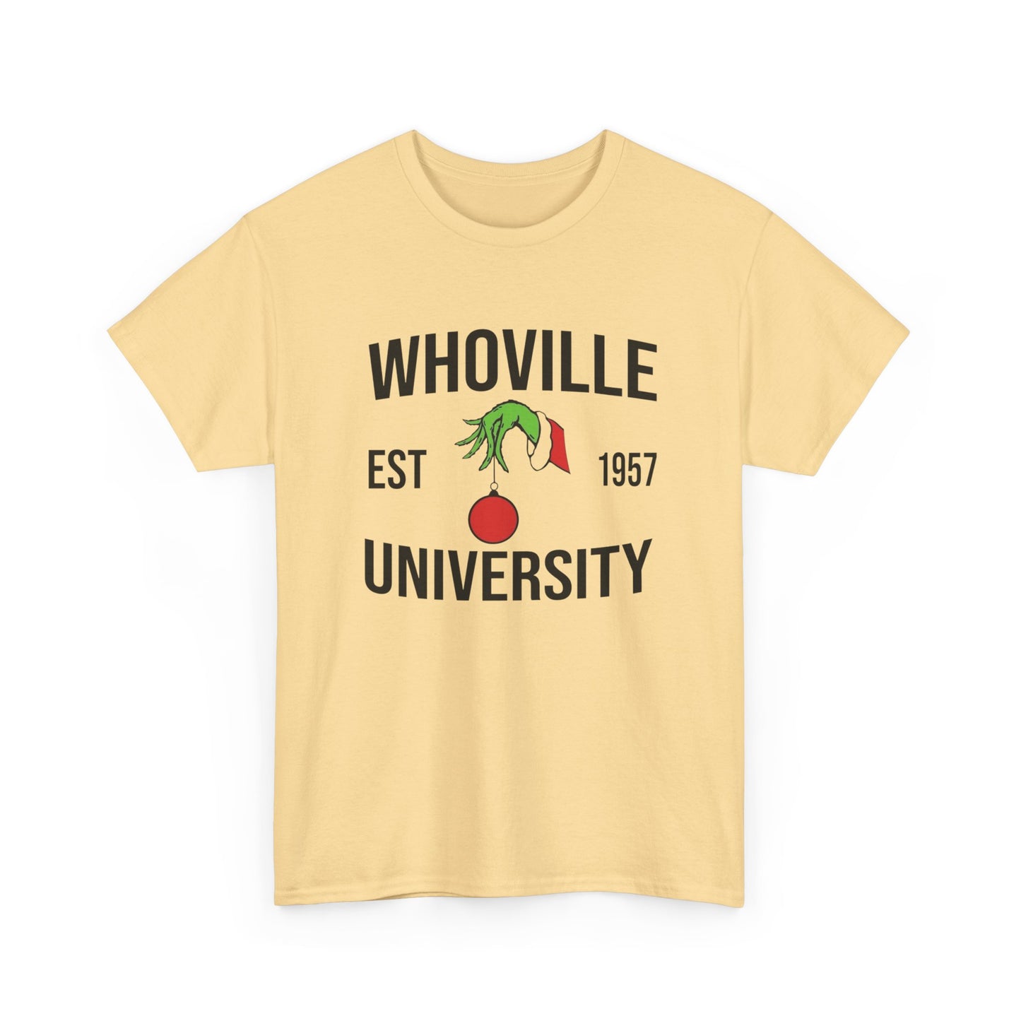 Whoville University Christmas Grinch Graphic T Shirt Unisex NEW Heavy Cotton Tee