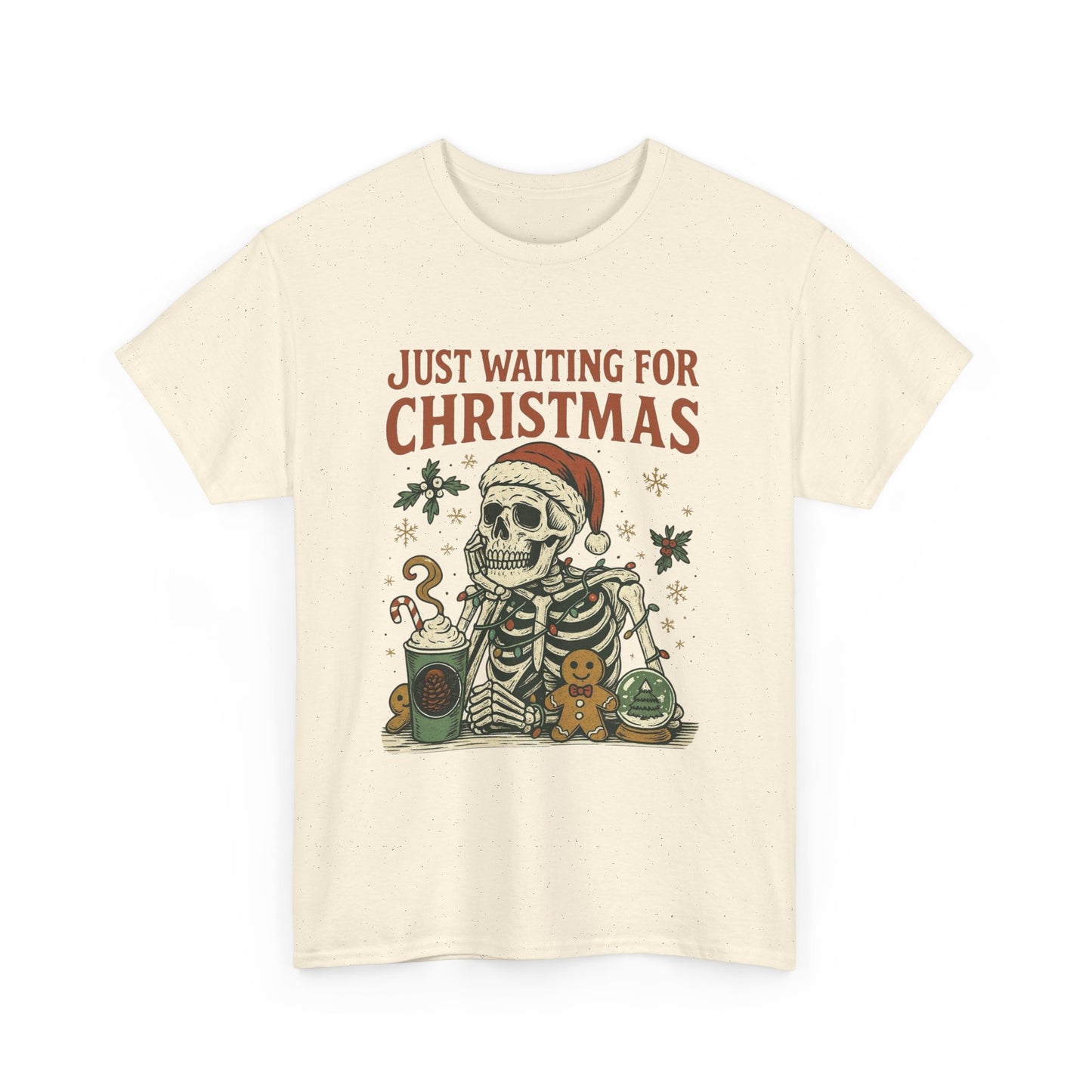 Just Waiting For Christmas Graphic T Shirt NEW Unisex Heavy Cotton Tee