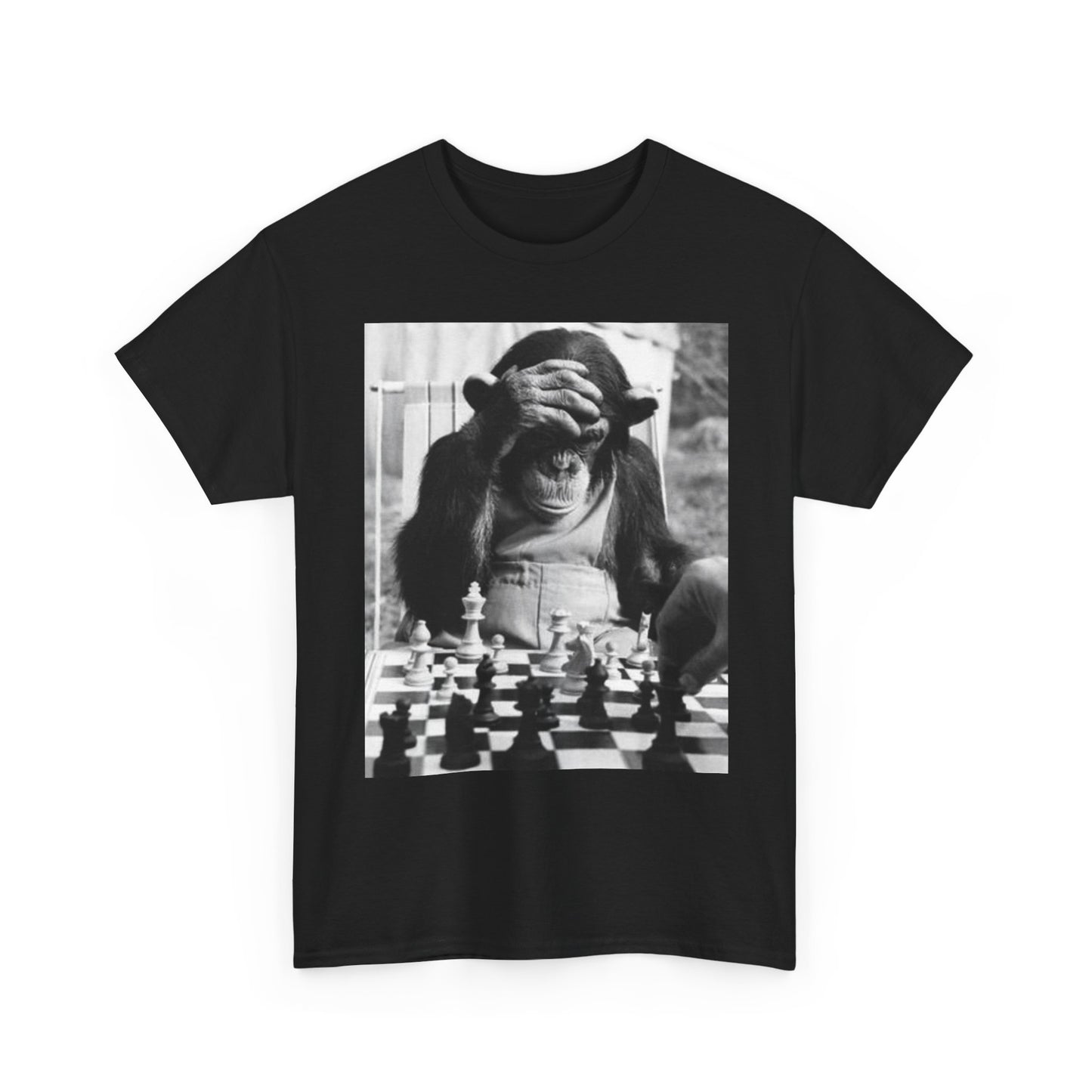 Monkey Playing Chess Funny Graphic T Shirt Unisex Heavy Cotton Tee