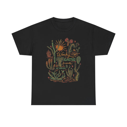 Wonky Cactus Graphic T Shirt Unisex Heavy Cotton Tee