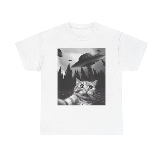 Funny Cat Selfie Alien Invasion Graphic T Shirt NEW Cotton Tee Gift