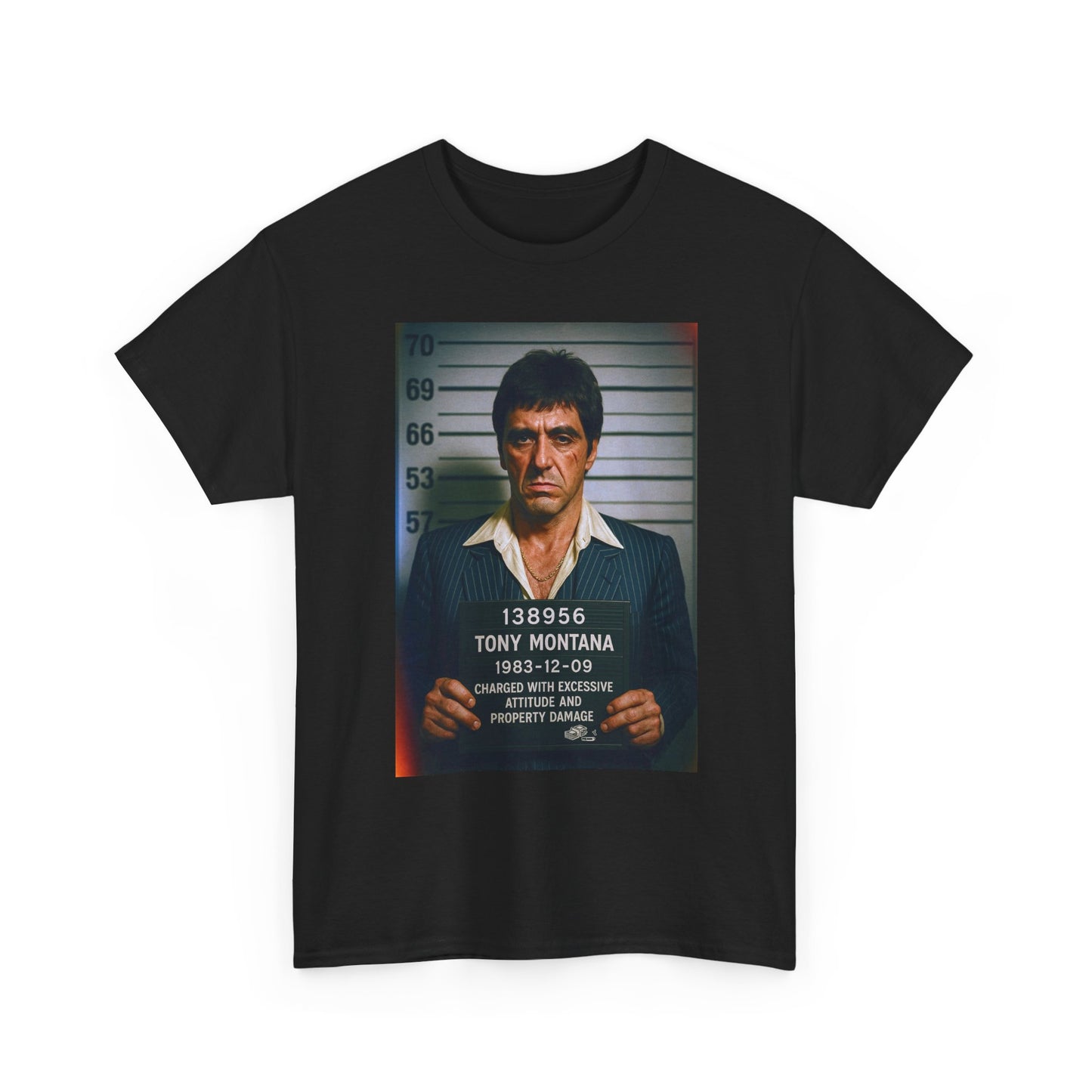 Tony Montana Funny Mugshot Scarface Graphic T Shirt Unisex Heavy Cotton Tee