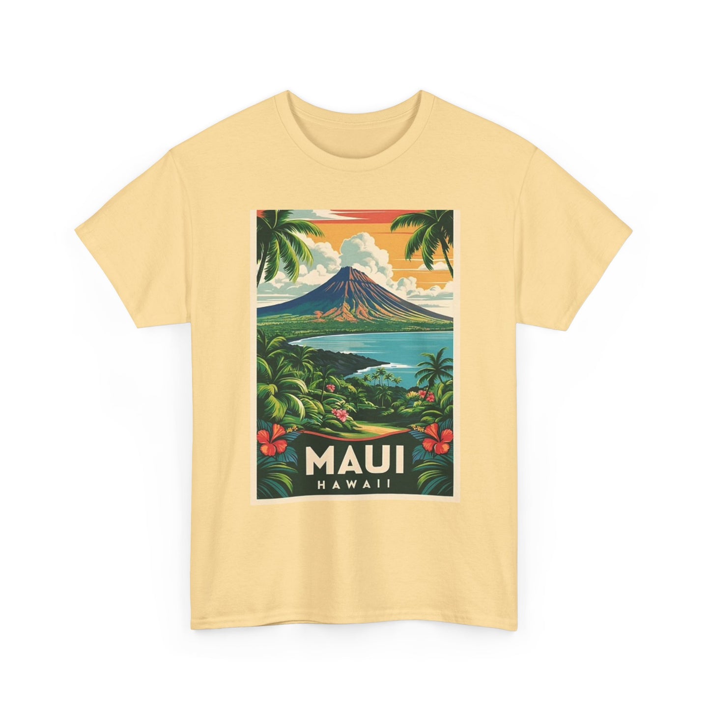Hawaii  Maui Graphic T Shirt Retro Island Poster Unisex Heavy Cotton Tee