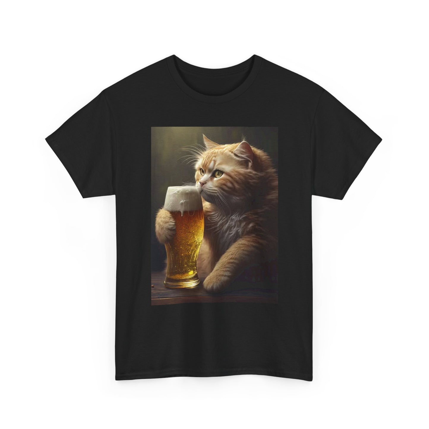 Cat Drinking A Beer Graphic T Shirt Funny Unisex Heavy Cotton Tee