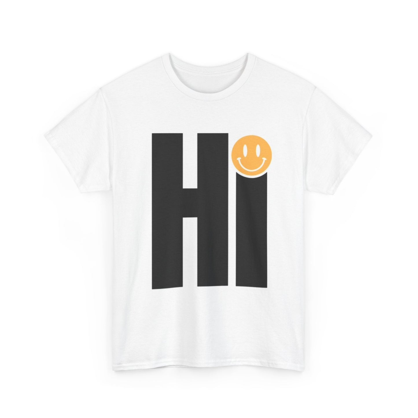 Hi Graphic T Shirt Smiley Face Funny Unisex Heavy Cotton Tee