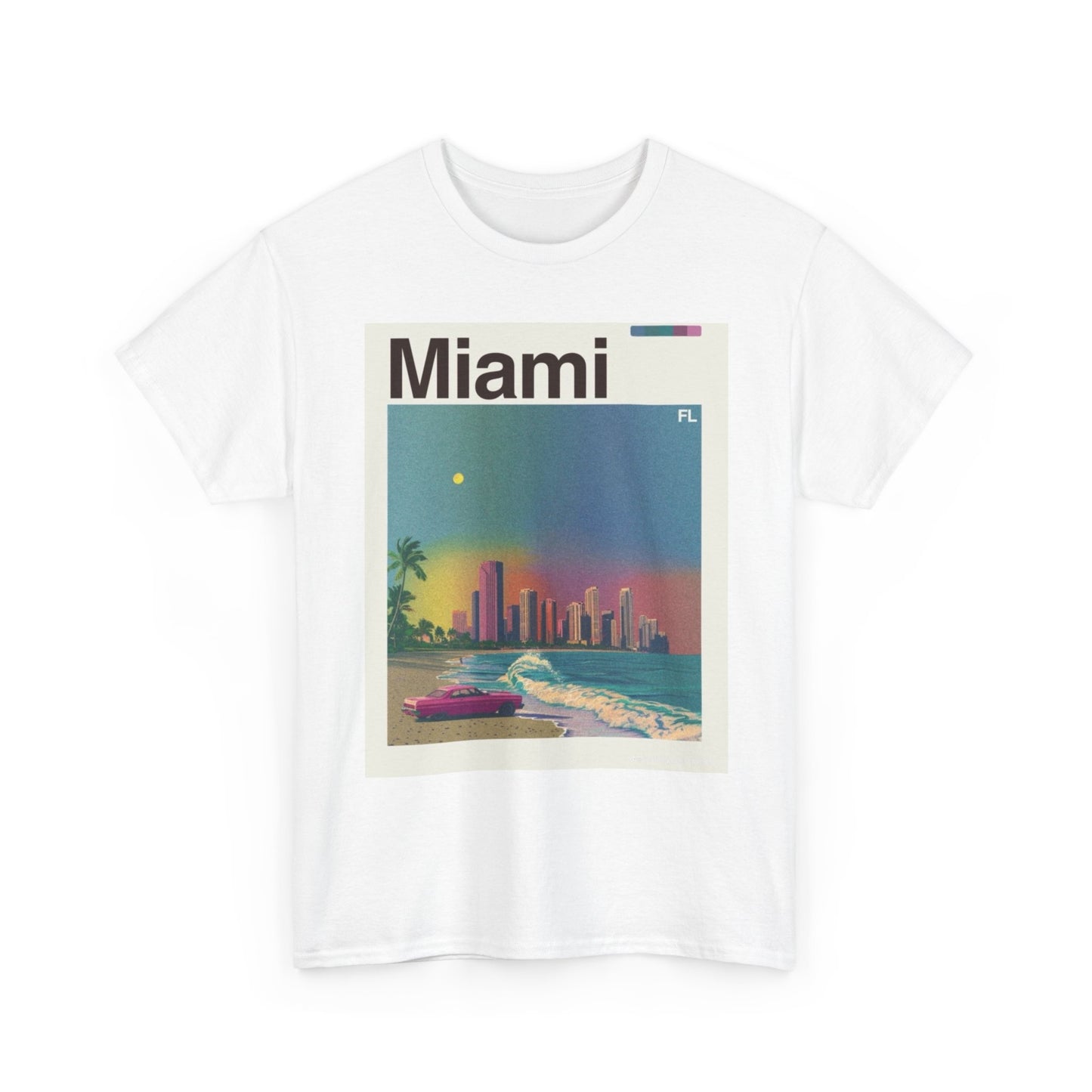Miami Skyline Retro Graphic T Shirt Cotton Tee Apparel New