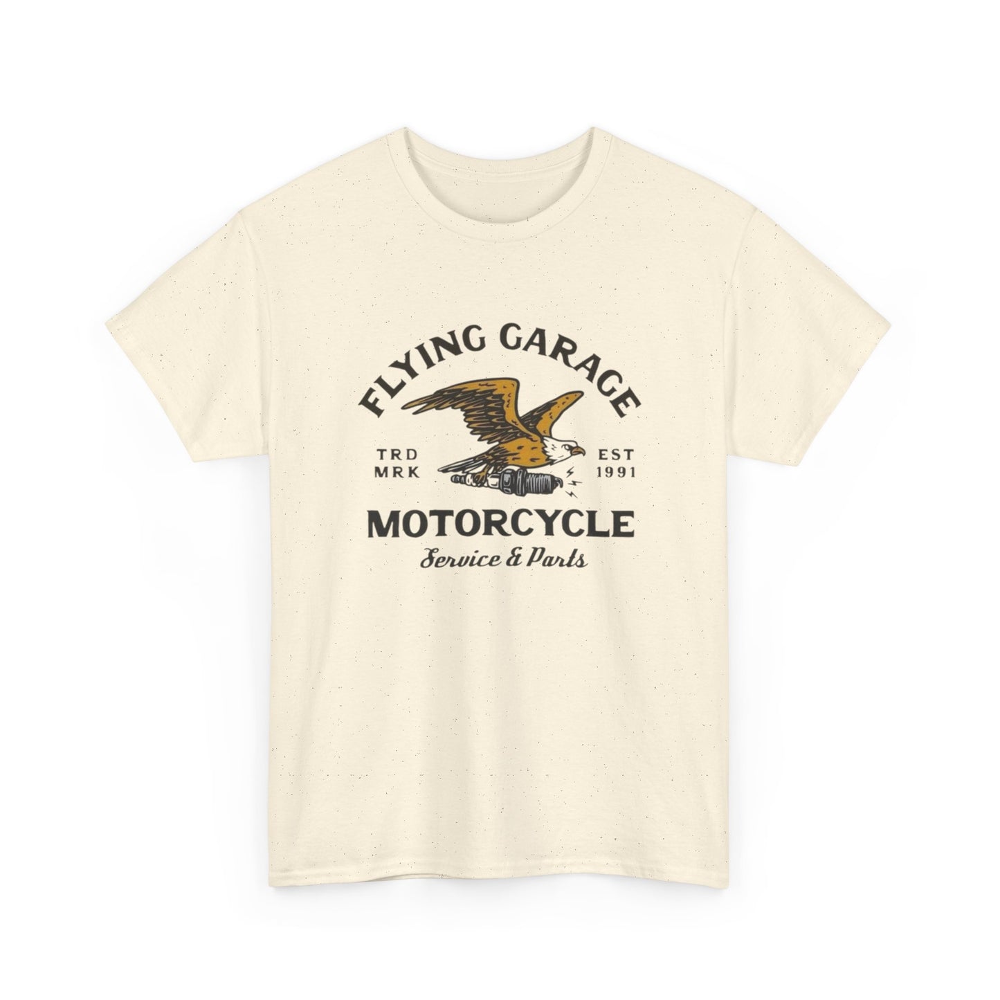 Flying Garage Motorcycles Graphic T Shirt Unisex Heavy Cotton Tee