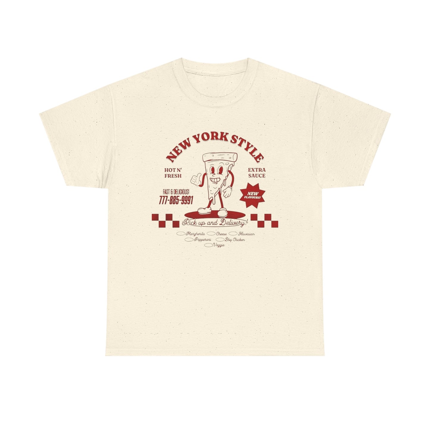 New York Style Pizza Retro Graphic T Shirt Unisex Heavy Cotton Tee