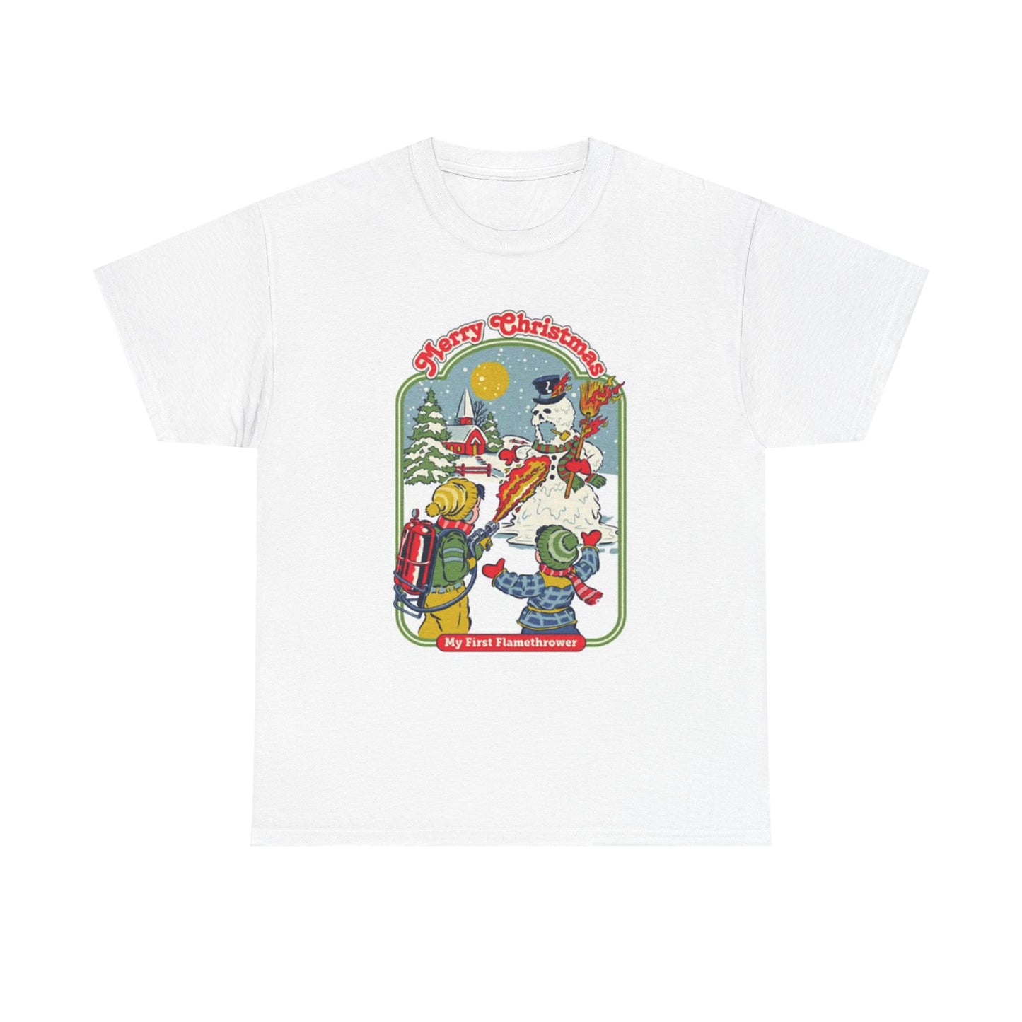 Merry Christmas Flame Thrower Graphic T Shirt Retro Holidays Unisex Heavy Cotton
