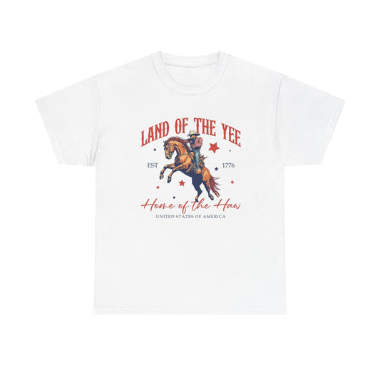 Land Of The Yee Haw Couwboy USA Graphic T Shirt Men's Heavy Cotton Tee