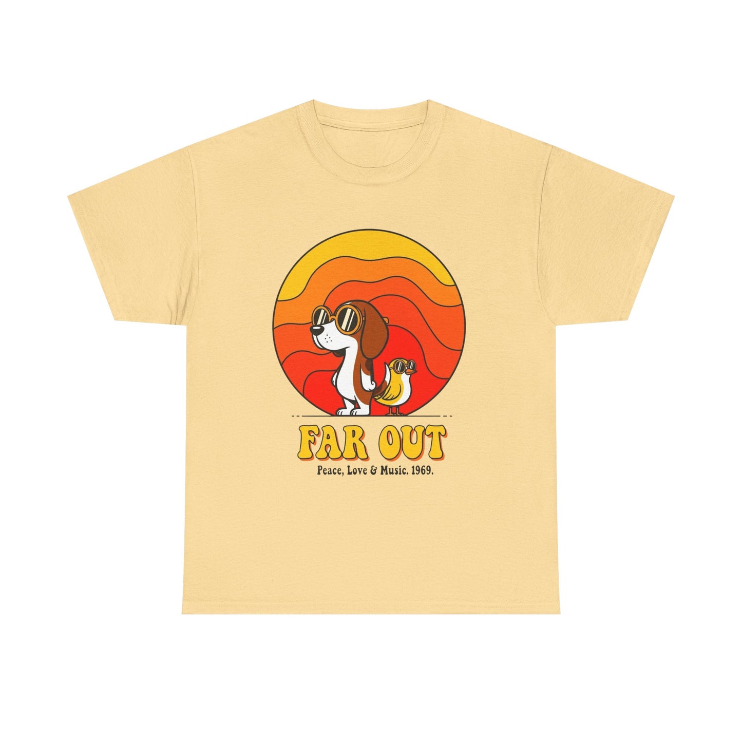 Woodstock 1969 Vintage Far Out Graphic T Shirt Unisex Heavy Cotton Tee