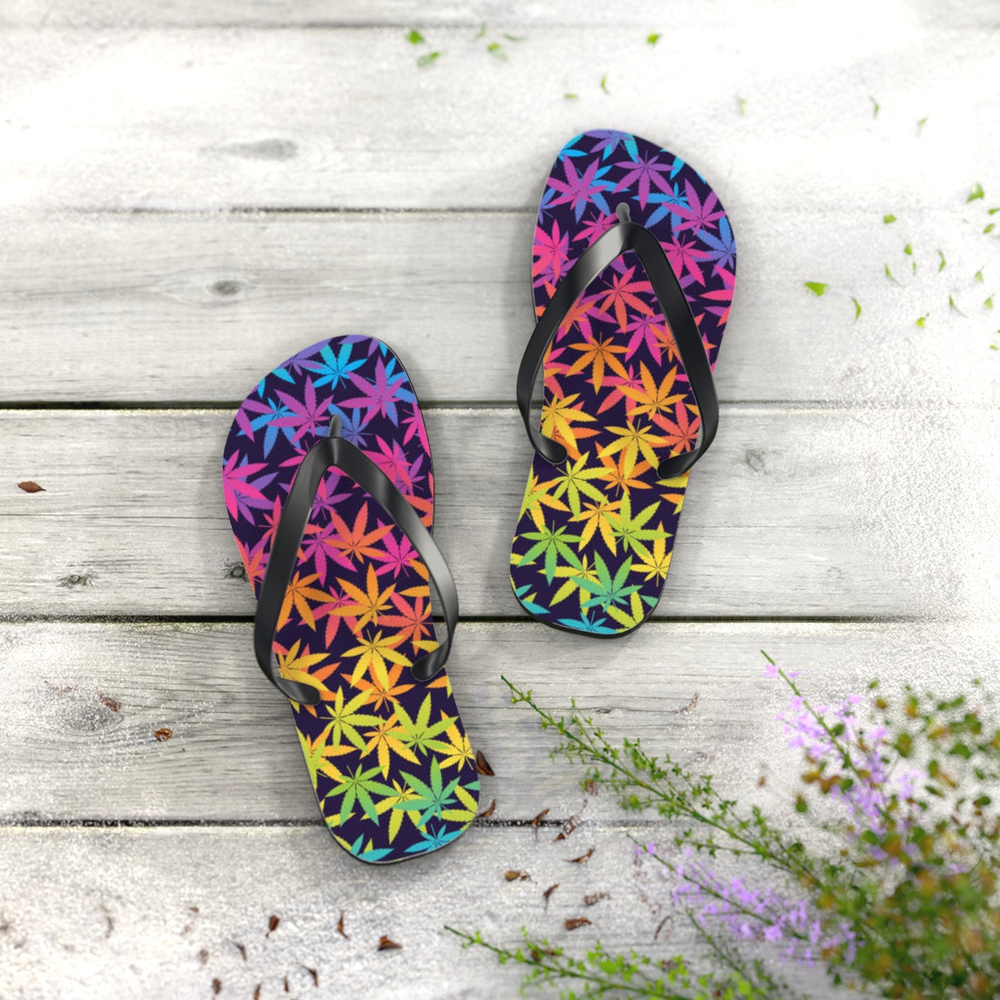 WAVES And SUN Co Sandals Marijuana - Flip Flops -Slides Summer Beach BRAND NEW