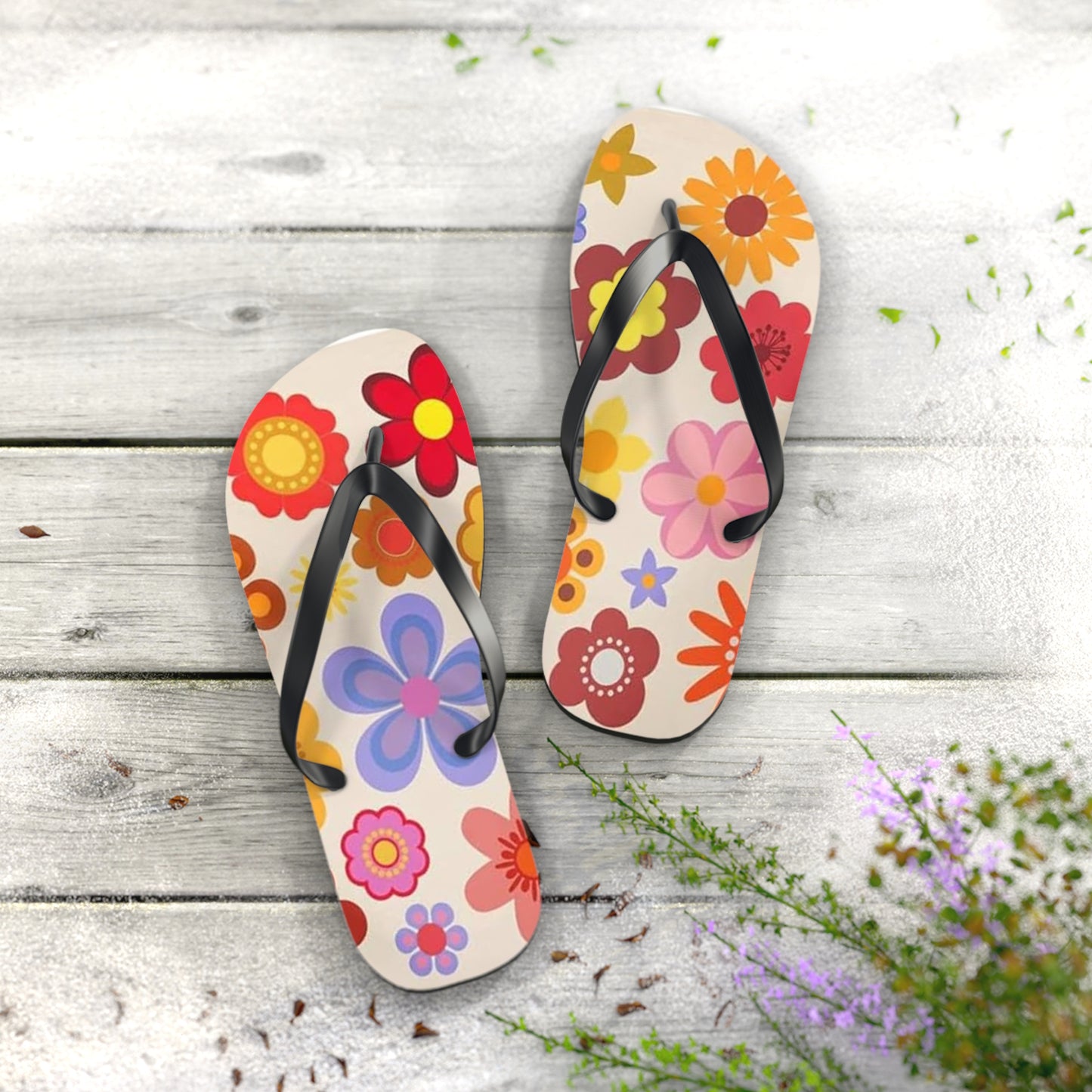 Waves And Sun Sandals Groovy Summer Flip Flops Slides BRAND NEW